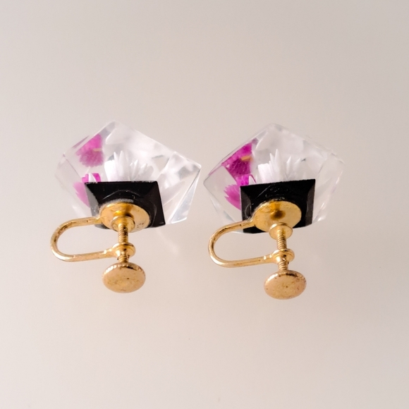 Vintage Mid-Century Lucite Orchid Matching Necklace & Earrings - Picture 9 of 11